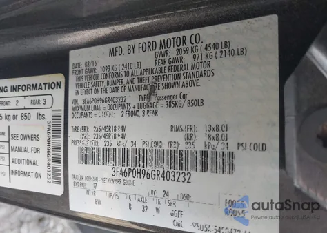 2016 Ford Fusion Se from USA, damaged, VIN 3FA6P0H96GR403232